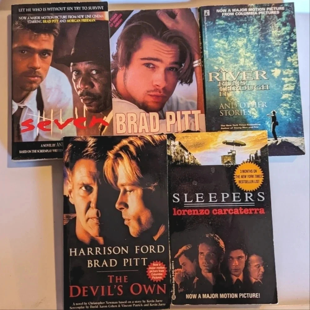Lot of 5 Brad Pitt Books- Movie Tie-In- Seven- Sleepers- A River Runs Through It